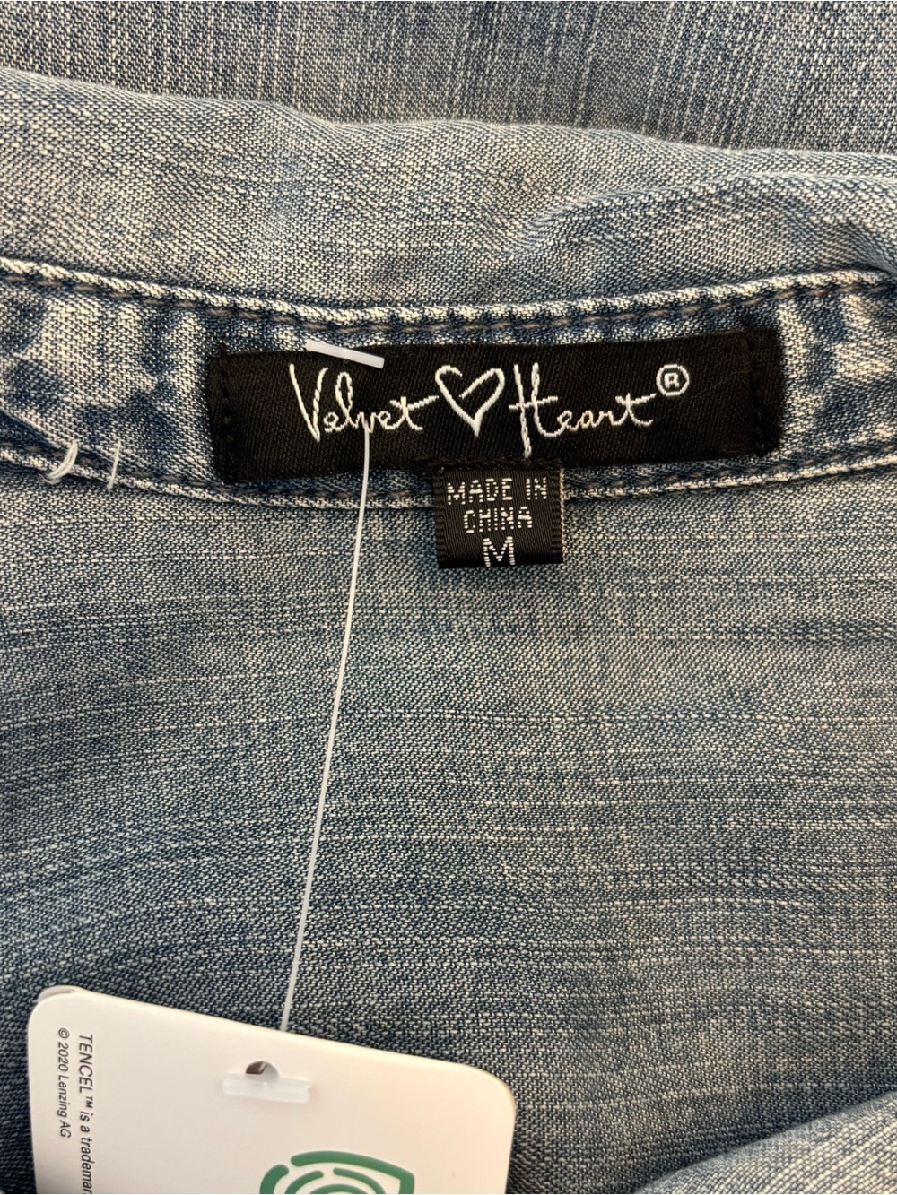 Velvet Heart Women’s Chambray Blue Shirt Mini Dress Button Front Medium Pockets - Picture 3 of 11